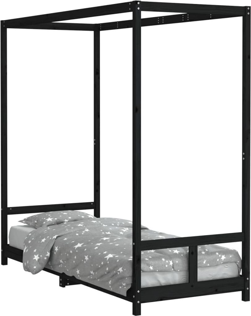 vidaXL Łóżko dziecięce czarne 80x200 cm lite drewno sosnowe Zdjęcie produktu 