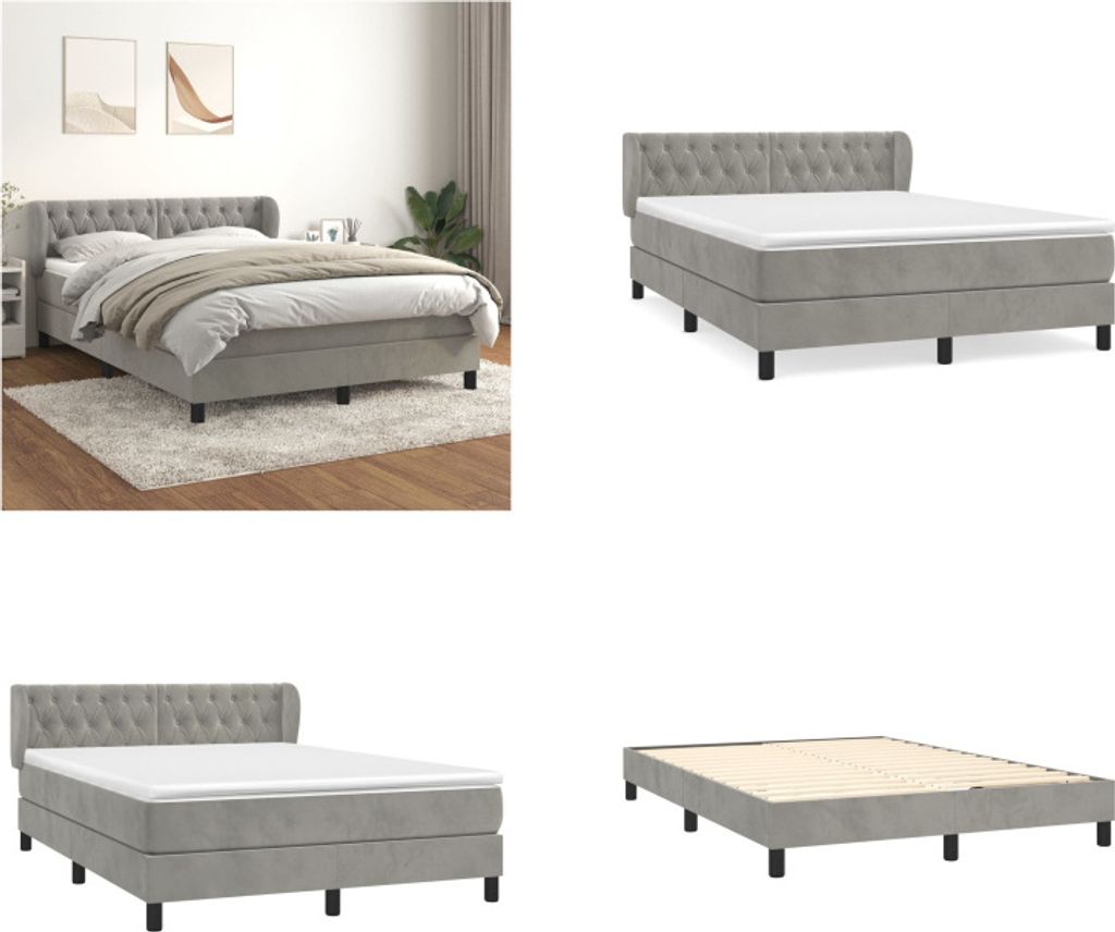 vidaXL Boxspringbett mit Matratze Hellgrau 140x200 cm Samt - Boxspringbett - Boxspringbetten - Bett - Schlafzimmermöbel