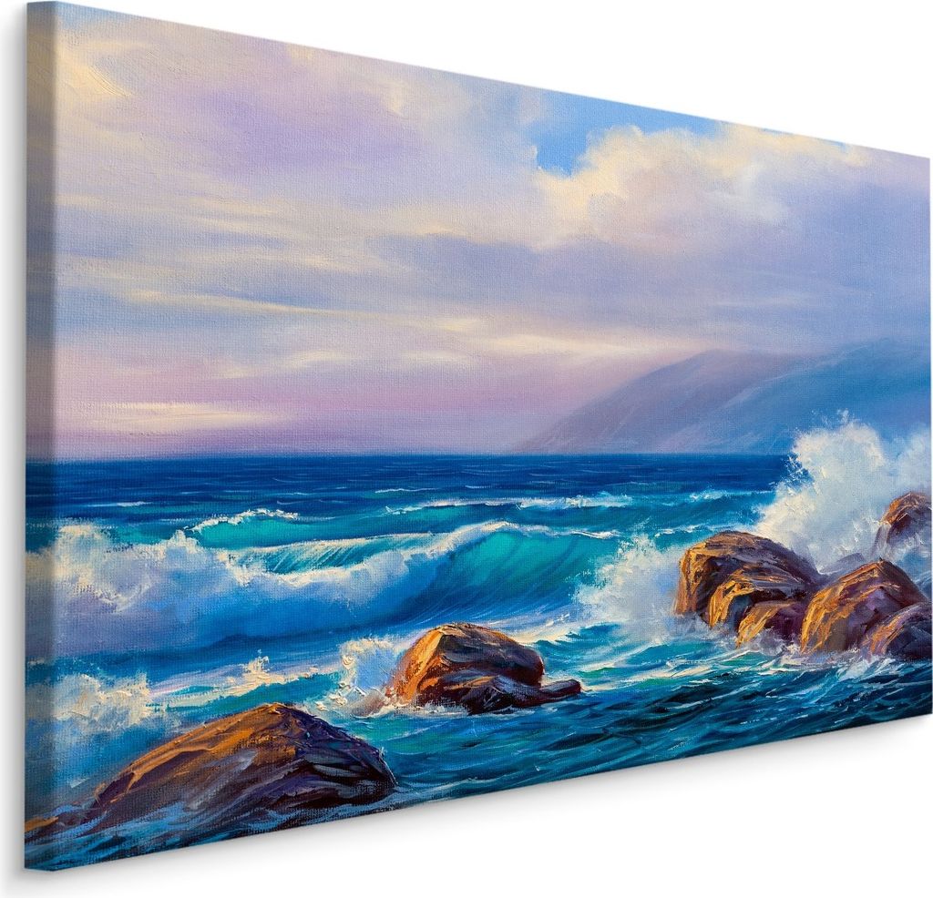 Fabelhafte Canvas LEINWAND BILDER 120x80 cm XXL Kunstdruck Meer Wellen Felsen Himmel