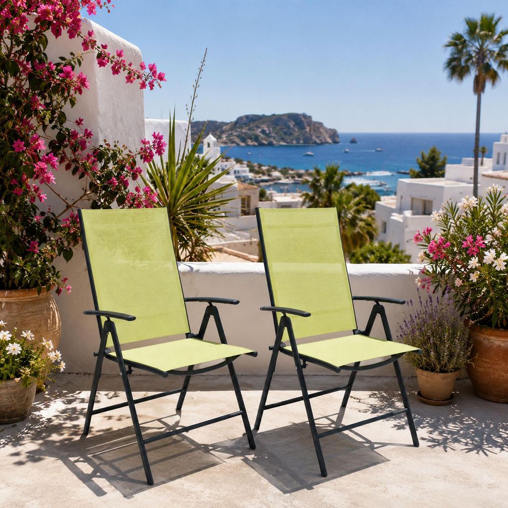 2er Garten Klappstuhl Gartenstuhl - Textilen Anthrazit Limegrün 7 Pos.