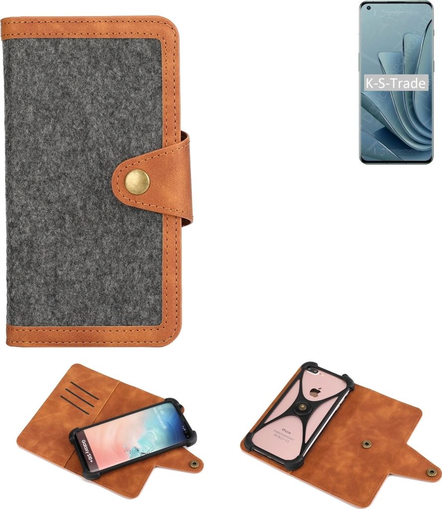 K-S-Trade Schutzhülle Handyhülle kompatibel mit OnePlus 10 Pro Filz Hülle Kunst-Leder dunkelgrau braun (1x)