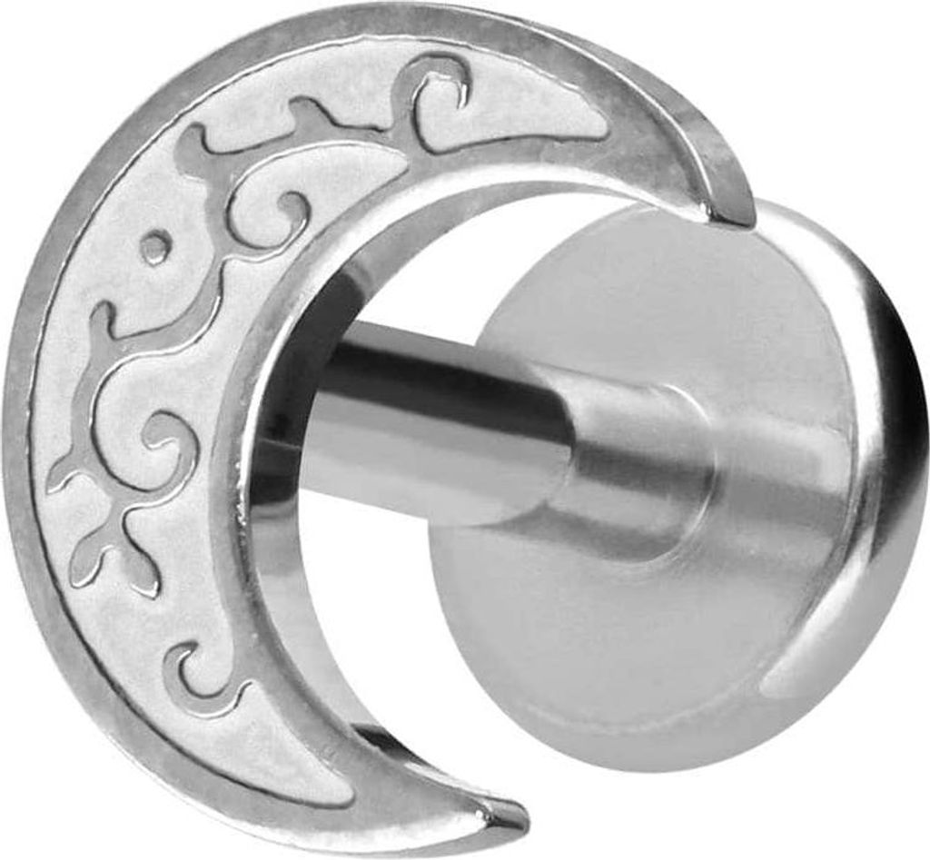 Ohrpiercing, Nasenpiercing Titan Labret mit Innengewinde MOND Silber Stablänge: 10mm | Stabstärke: 1,6mm