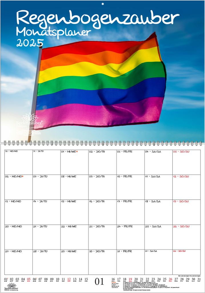 Regenbogenzauber Pride LBGTQIA+ Planer DIN A2 Kalender für 2025 - Seelenzauber