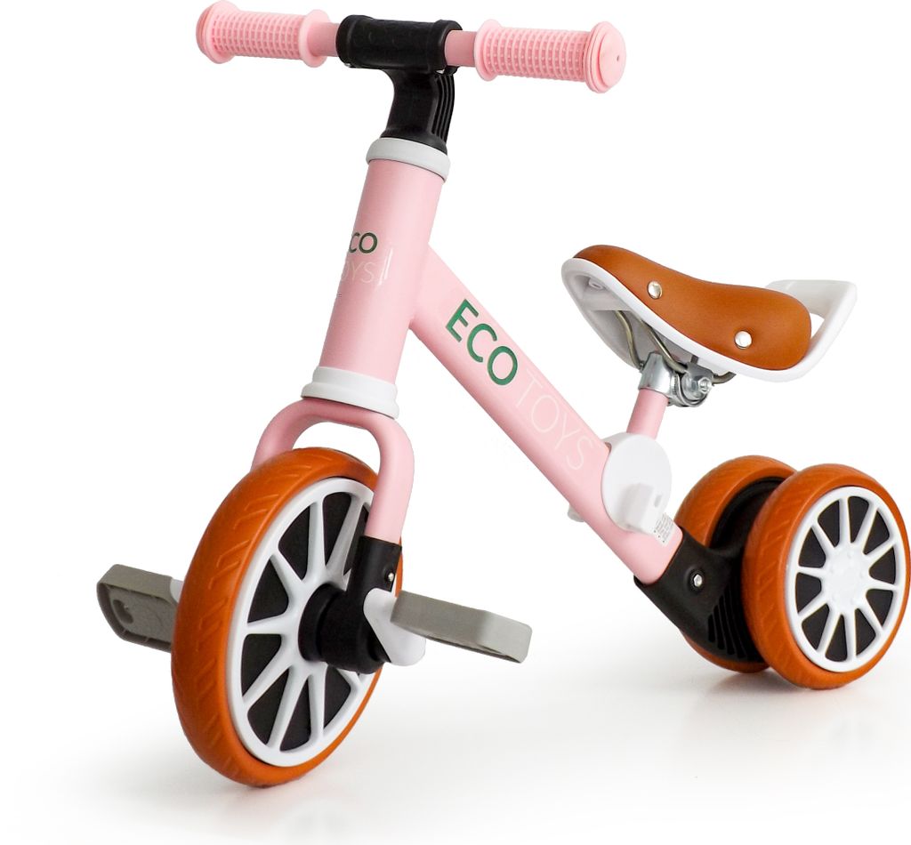 Drie-wieler, cross-country fiets met pedalen, 2-in-1, roze Productafbeelding 