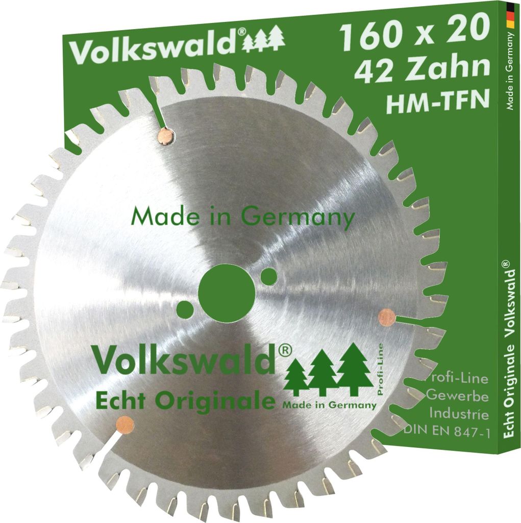 Volkswald HM-Sägeblatt TFN 160 x 20 mm Z= 42 Hart- und Weichholz Spanplattenfurniert oder kunststoffbeschichtet Holz mit Nägeln Schrauben ode...