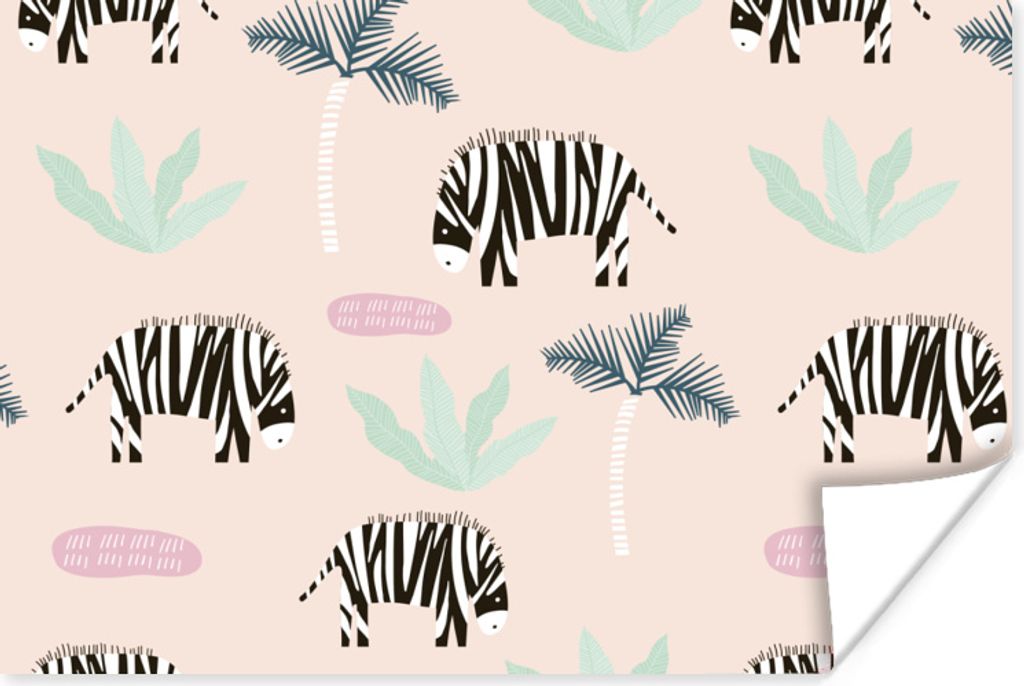 MuchoWow Poster Zebra - Baum - Pastell 90x60 cm - Schlafzimmer