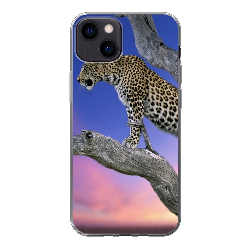 MuchoWow Handyhülle Schutzhülle Hülle für iPhone 13 Leopard - Baum - Zweig Silikon Softcase Handy Hülle - Karteninhaber