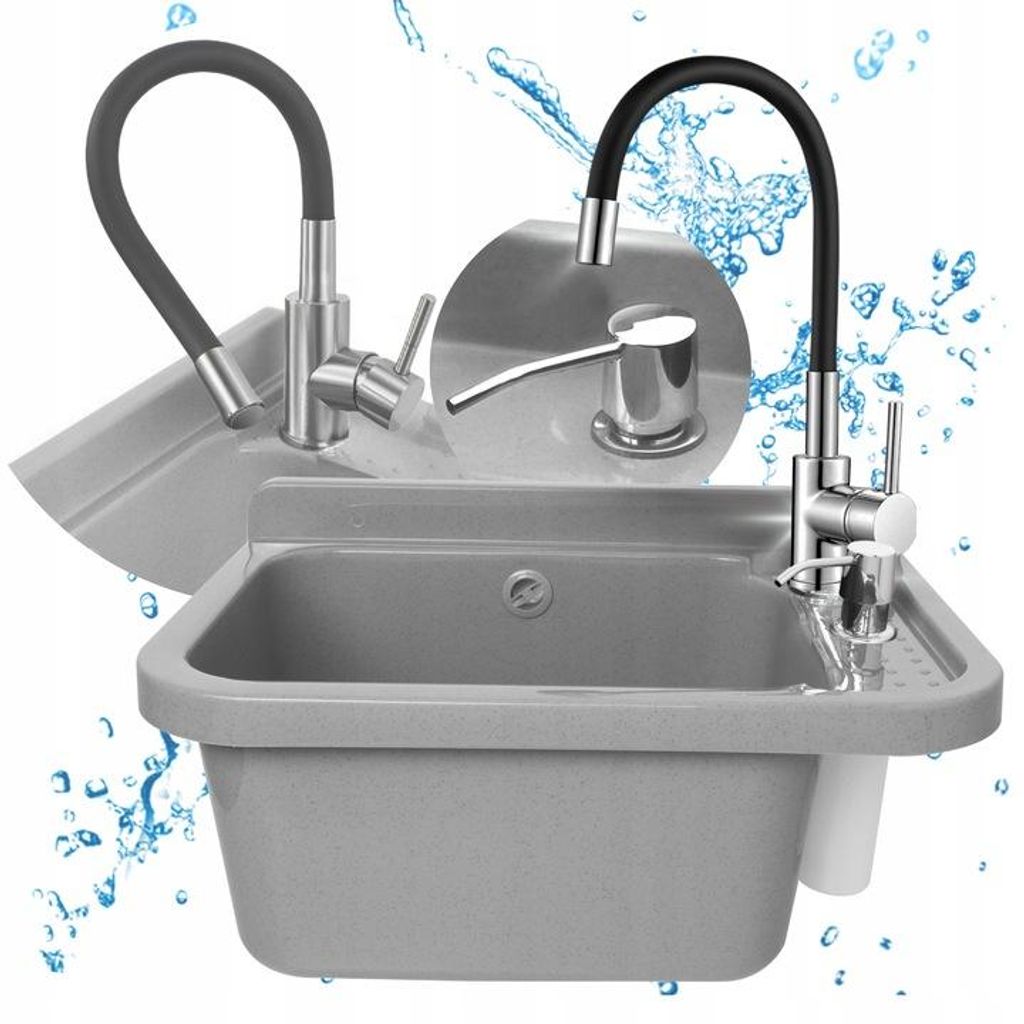 Set lavello multiuso grigio 60 cm con rubinetto flessibile Immagine del prodotto 