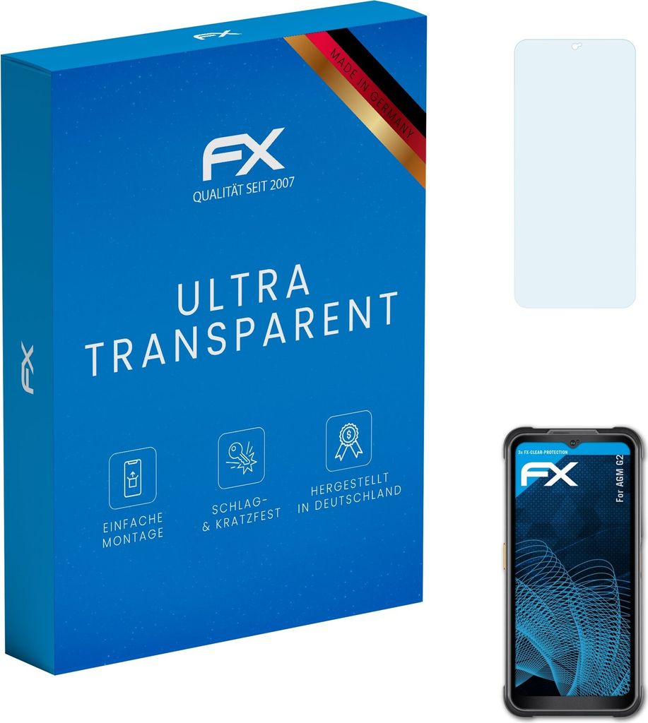 atFoliX FX-Clear 3x Schutzfolie kompatibel mit AGM G2 Displayschutzfolie