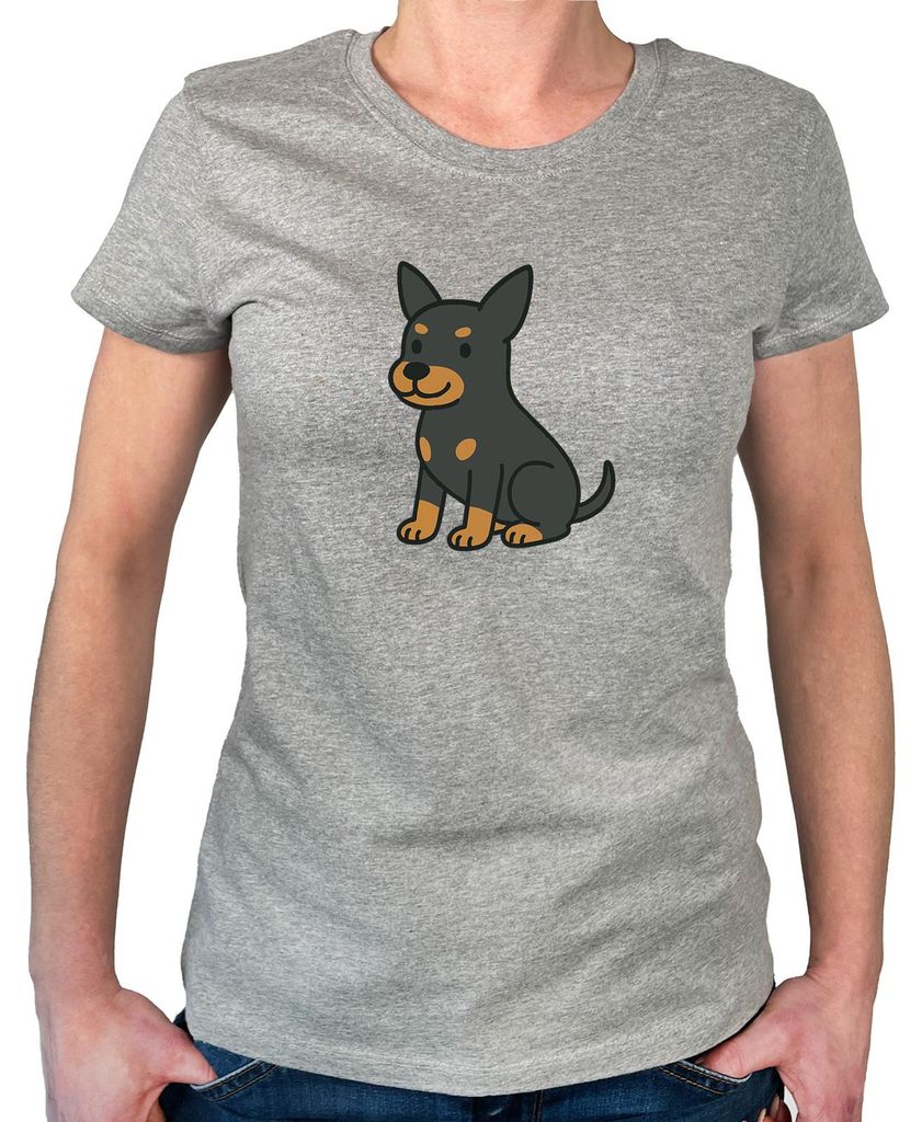 Huuraa Damen T-Shirt Zwergpinscher Comic Zwergi XL Sport Grey Bio Baumwolle Fairtrade Damenshirt Geschenkidee