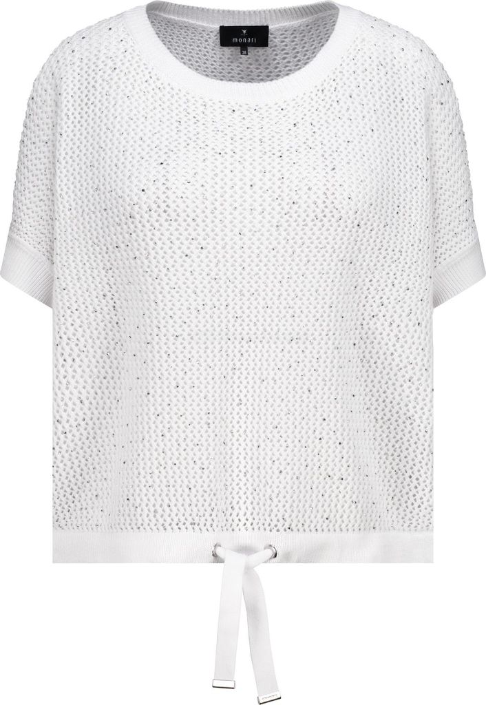 monari Ajour-Strickpullover mit Strasssteinen Rundhalsausschnitt Creme Größe 46
