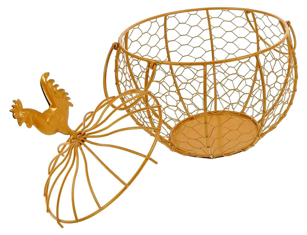 Metall-Eierkorb mit Griff, goldfarbener Drahtkorb für Küche und Landhausstil, vielseitiger Obst- und Gemüsehalter für Küchentheke und Tisch