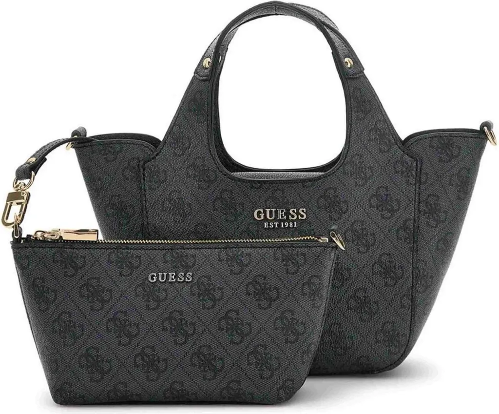 Sac GUESS Calista Gris-11 avec finitions argentées et compartiments zippés