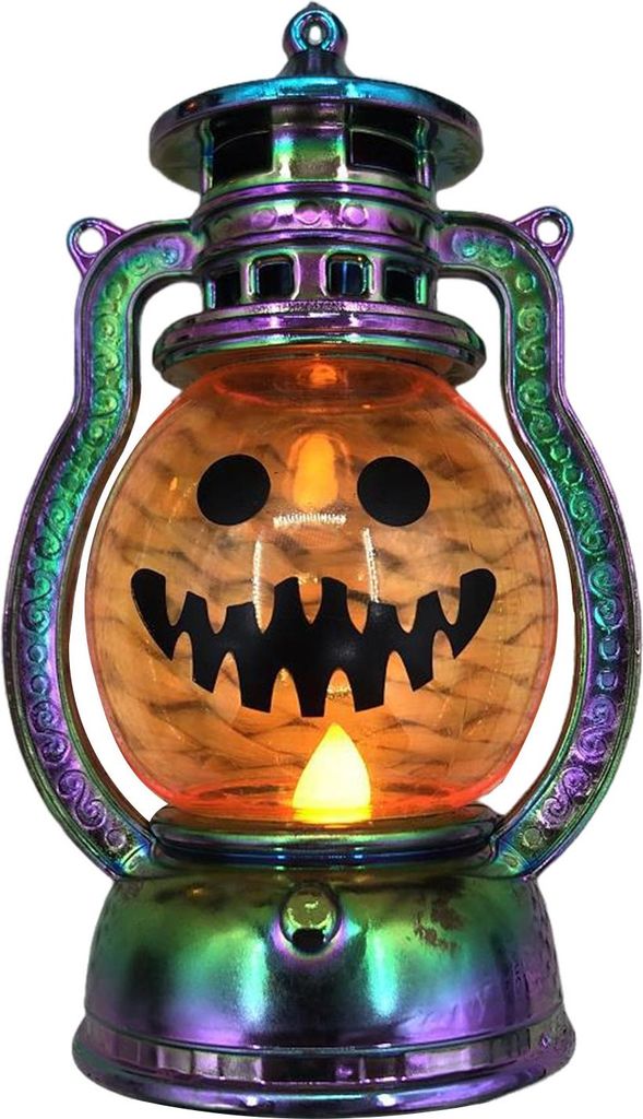 Halloween-Kürbislaterne, gruselige Kürbislampe mit LED-Kerze, dekoratives Vintage-Kürbislicht für festliche Party-Veranda-Kaminsims-Dekoration