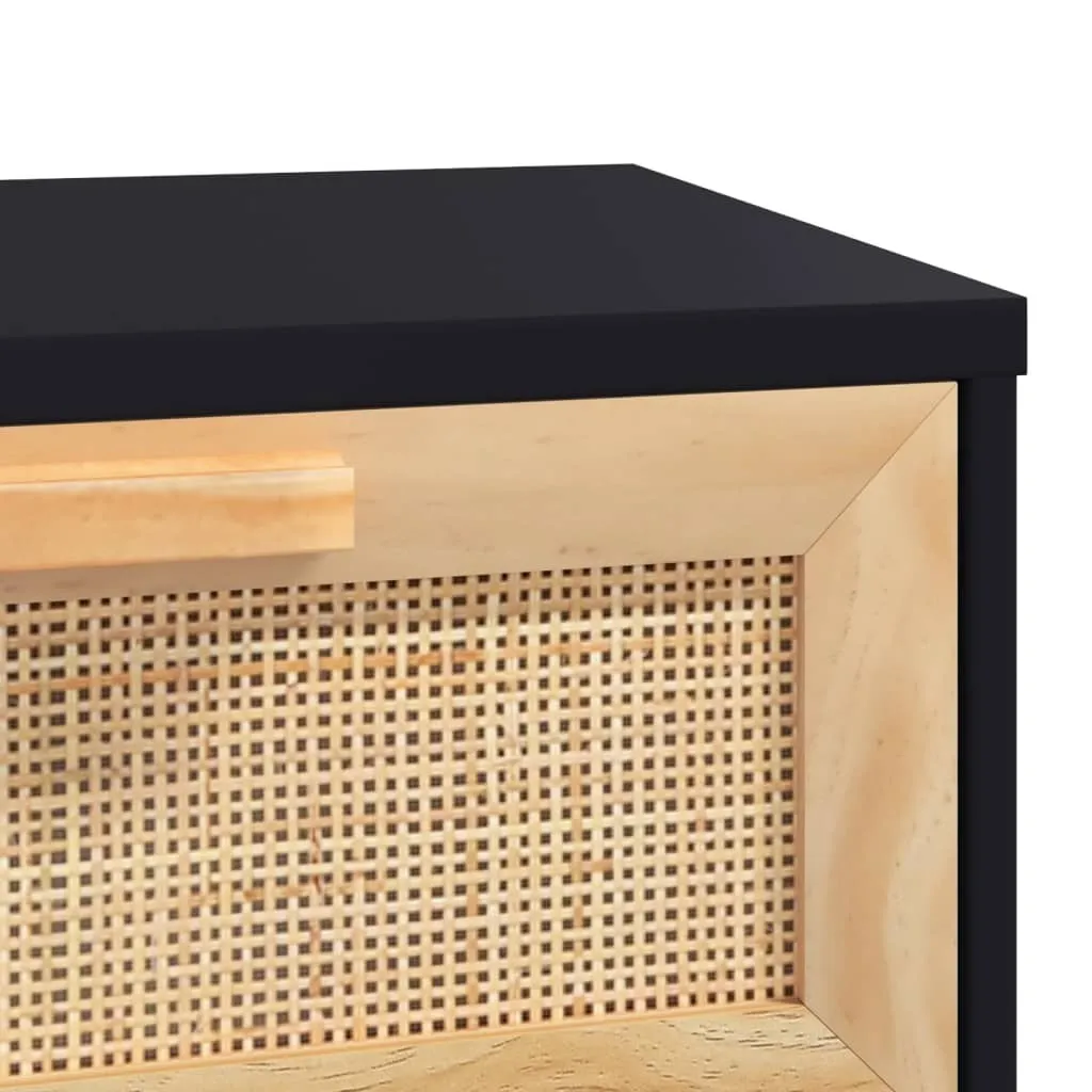 Consolle Nera 80x30x75cm Legno di Pino e Rattan | Offerta Esclusiva - 6
