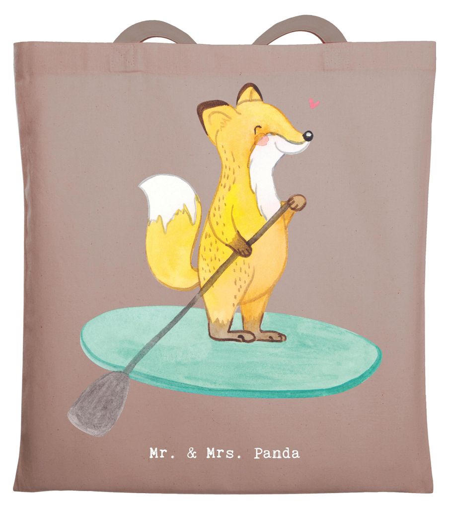 Mr. & Mrs. Panda Tote Bag Fuchs Stand Up Paddling - Braun Pastell - Geschenk, Tasche, Jutebeutel, Paddle Boarding, SUB, Laptoptasche, Shopping, Sch...