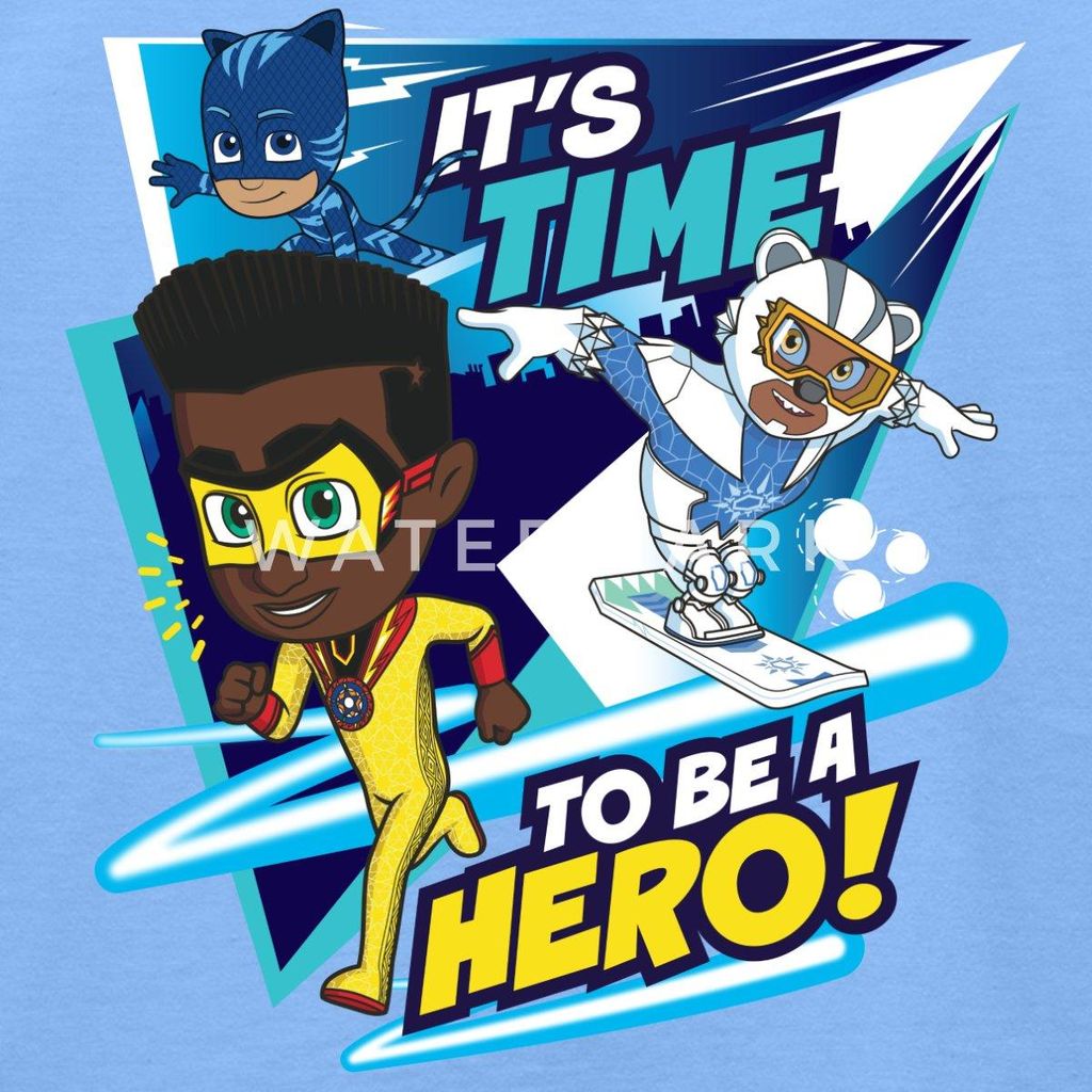 Spreadshirt PJ Masks It's Time To Be A Hero Mit Newton Star Kinder T-Shirt, 98/104 (3-4 Jahre), Himmelblau