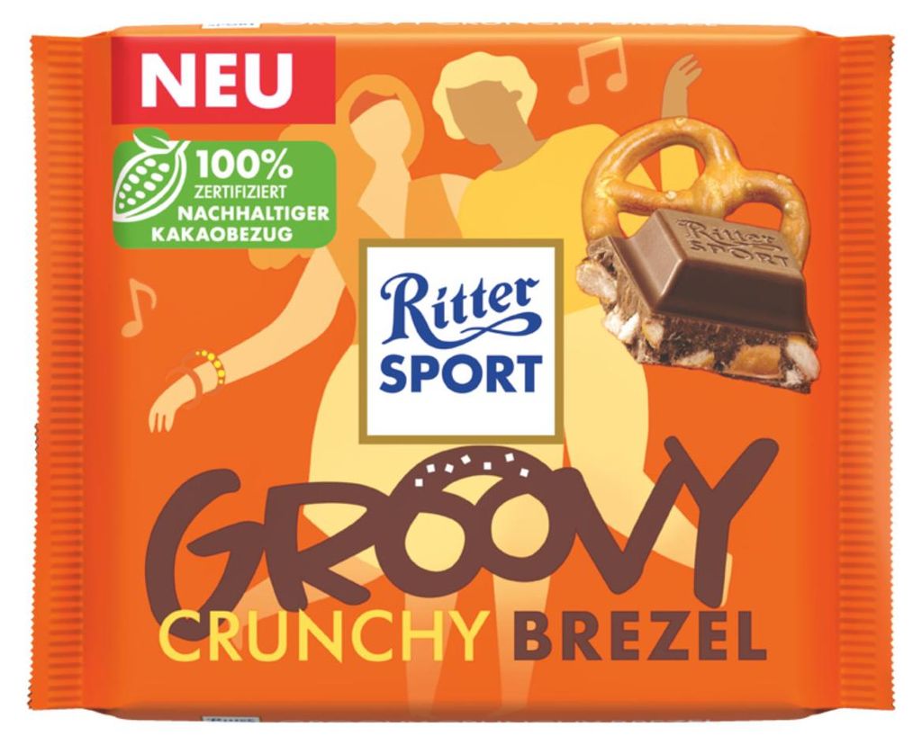 Ritter Sport Groovy Crunchy Brezel Milchschokolade und Produktbild 