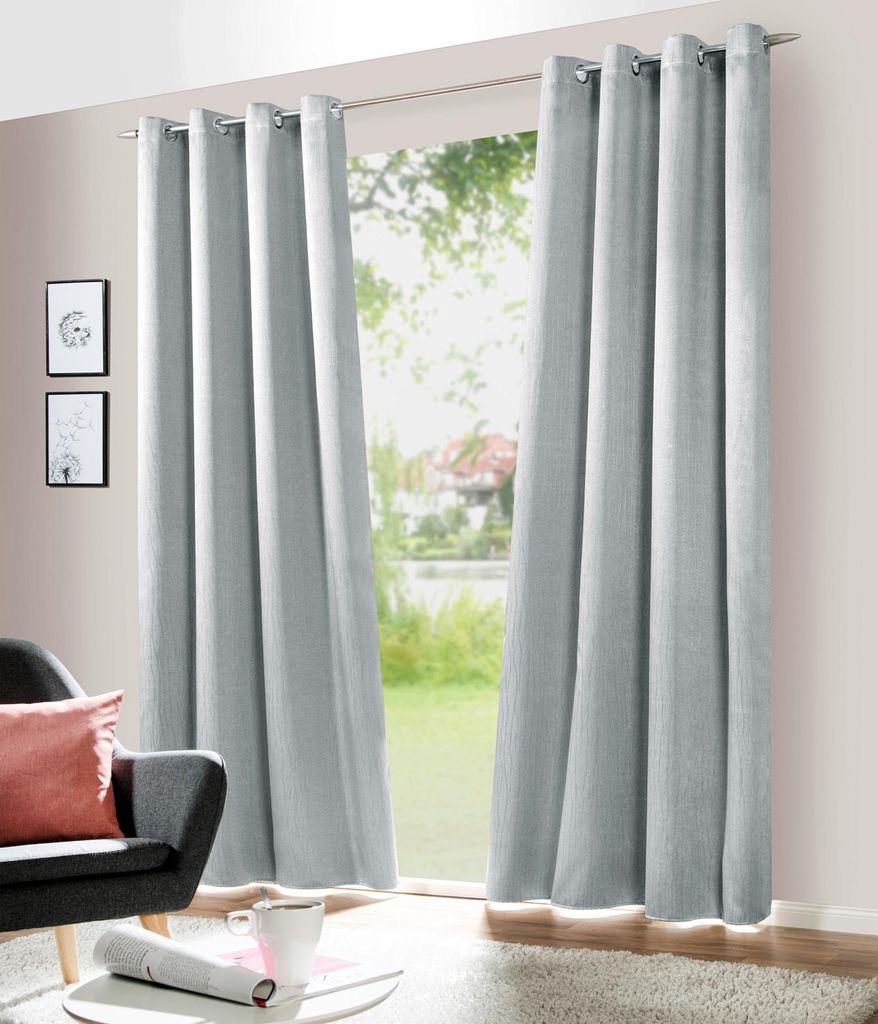 heimtexland Deko Vorhang Ösenschal Verdunklung Metallic Effekt Verdunkelungsvorhänge Typ709 Silber