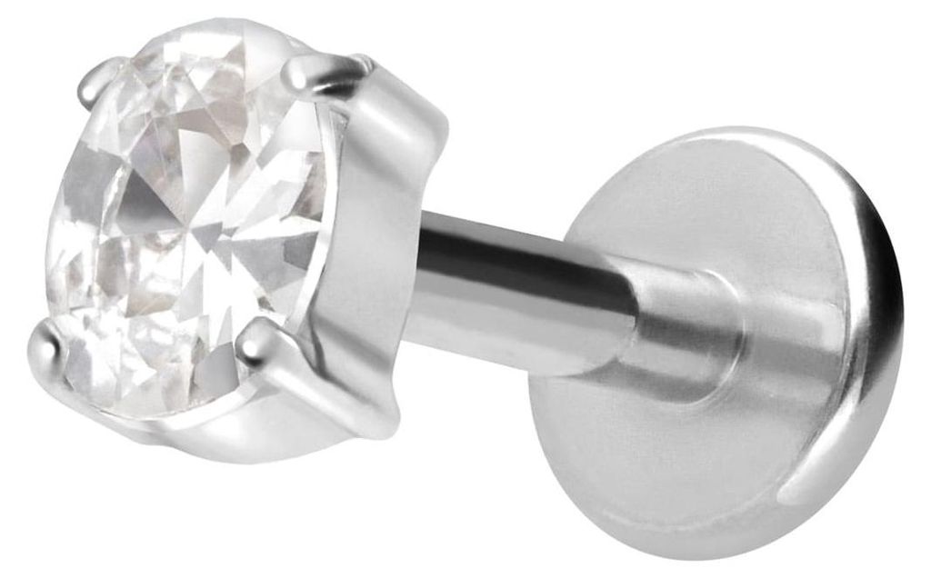 Ohrpiercing, Nasenpiercing Titan Labret mit Innengewinde EINGEFASSTES KRISTALLOVAL Silber Stablänge: 10mm | Stabstärke: 1,2mm