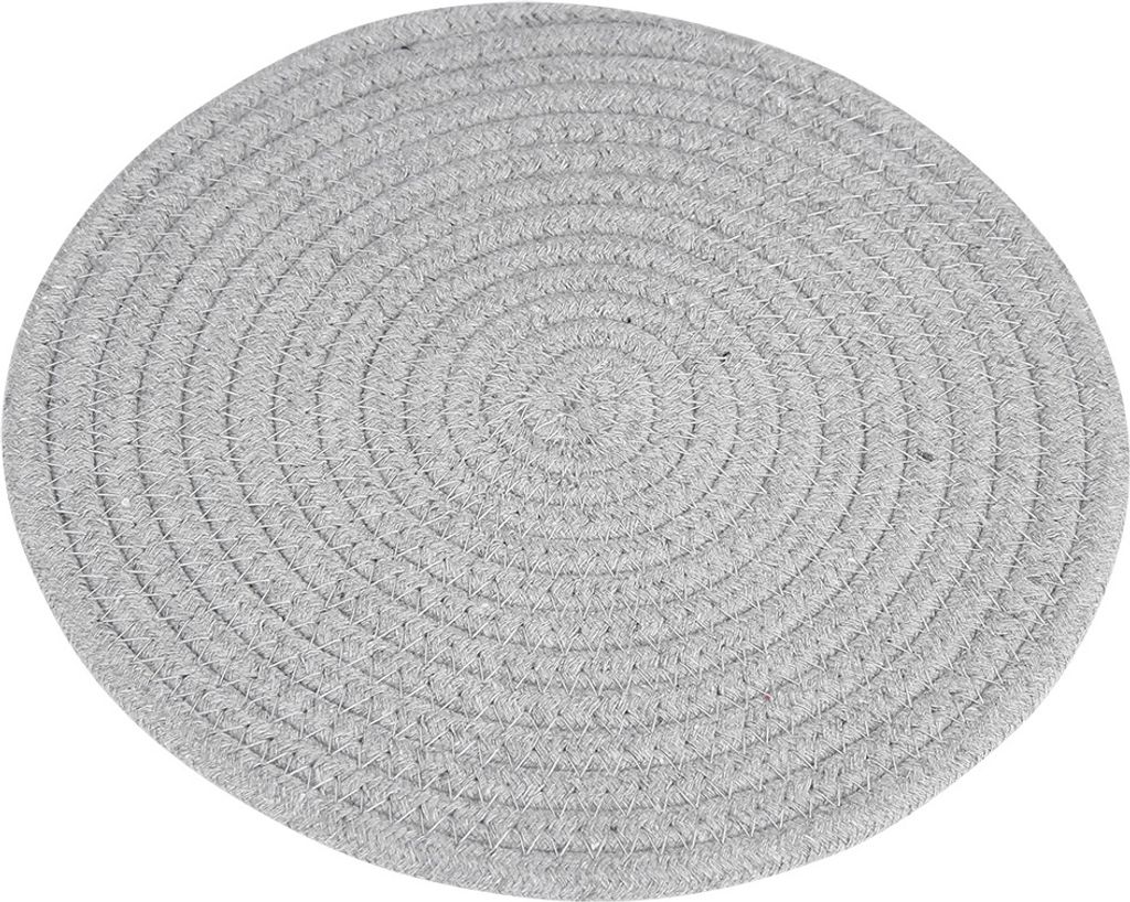 Rundes, handgefertigtes Tischset aus Baumwolle, handgestricktes Platzdeckchen (30 cm, Hellgrau)