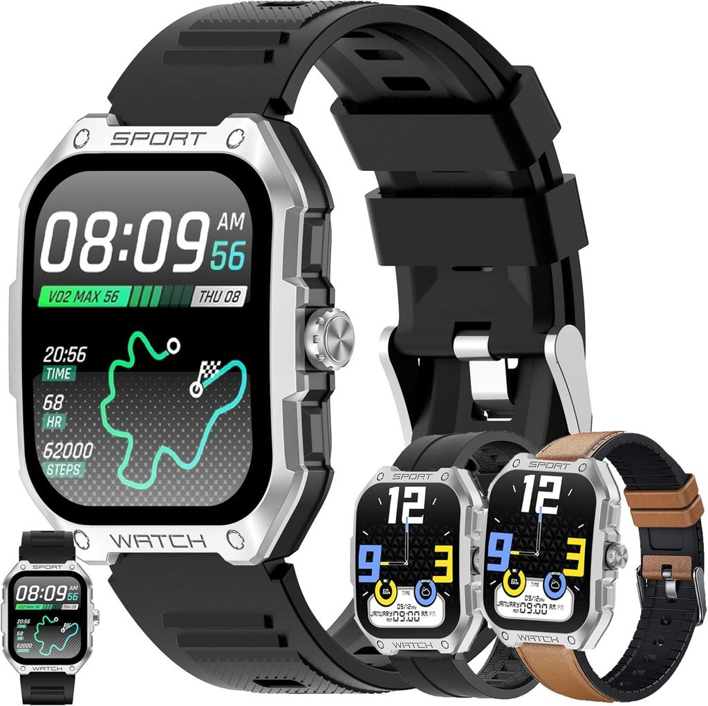 SGDDFIT GPS Smartwatch Herren 1.83 Zoll AMOLED Fitnessuhr mit Telefonfunktion 100 Sportmodi Herzfrequenz Schlafmonitor 5ATM Wasserdicht Android iOS