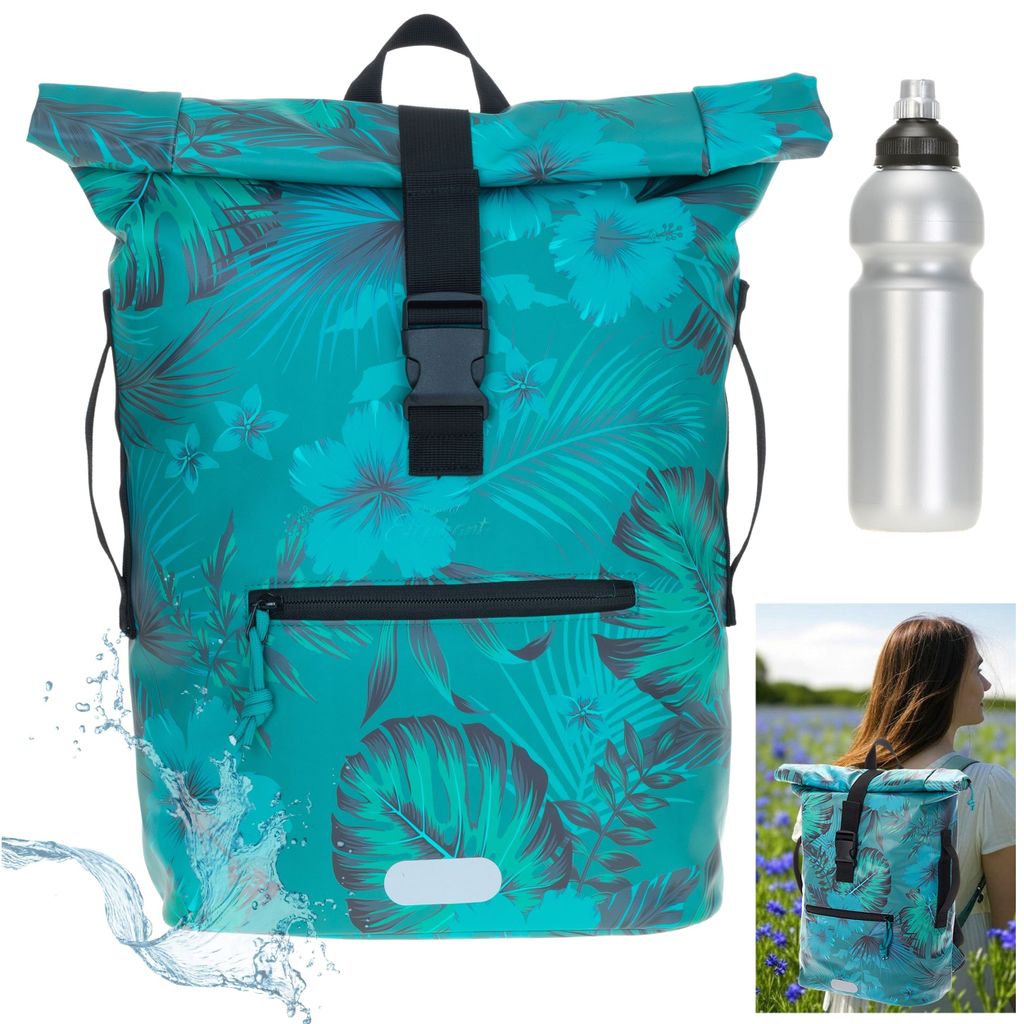 Rucksack Plane Time Bag Evo 24 L Kurierrucksack Roll-Top Damen A4 Freizeitrucksack Laptoprucksack wetterfest Outdoor Elephant 12818 Petrol Flower 5 +f