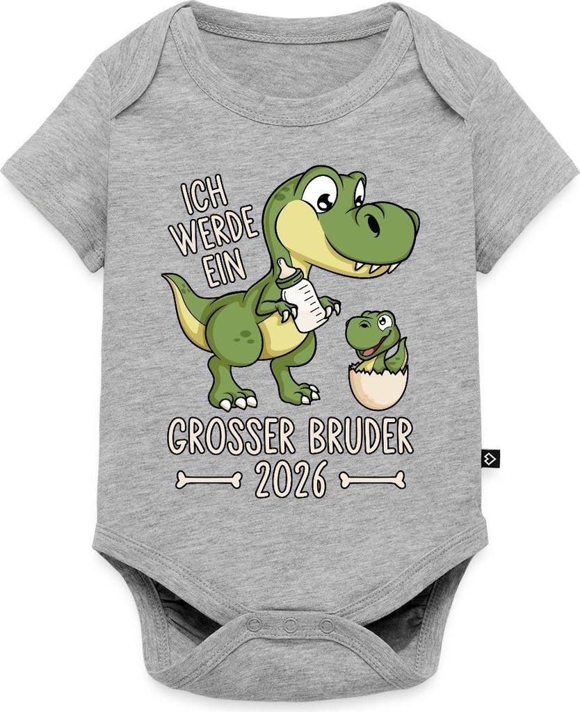 Spreadshirt Großer Bruder 2026 Ei Baby Dino Dinosaurier Kurzarm Tages Baby Body, 92 (1,5 - 2 Jahre), Grau meliert