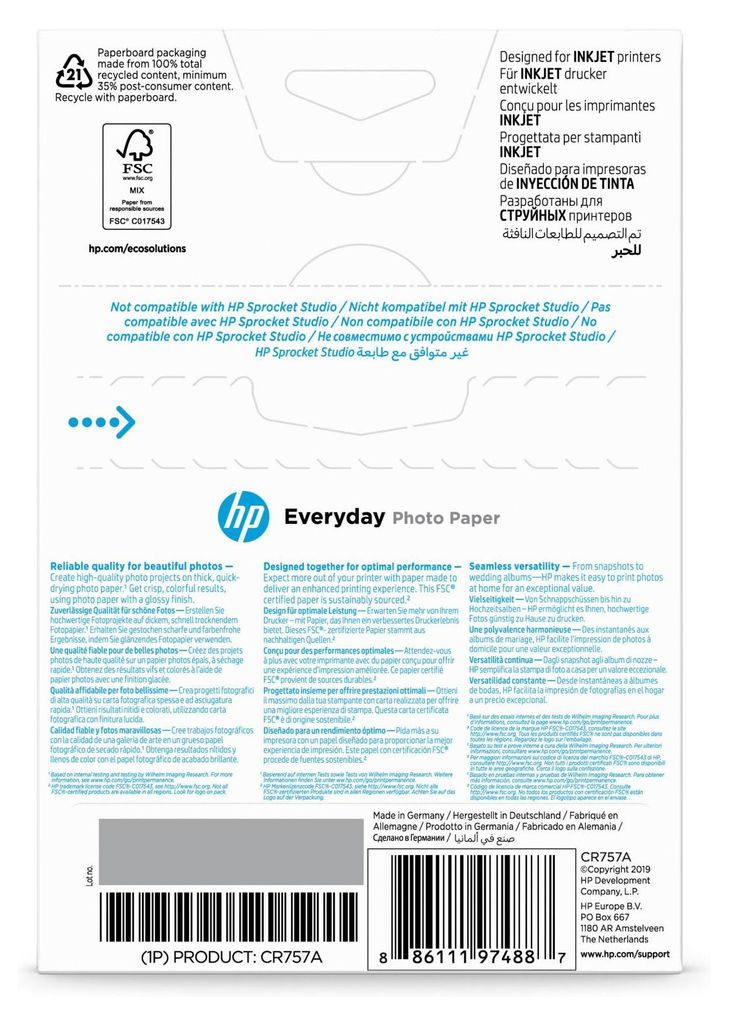 HP Papier fotograficzny Everyday, błyszczący, 200 g/m2, 10 Zdjęcie produktu 
