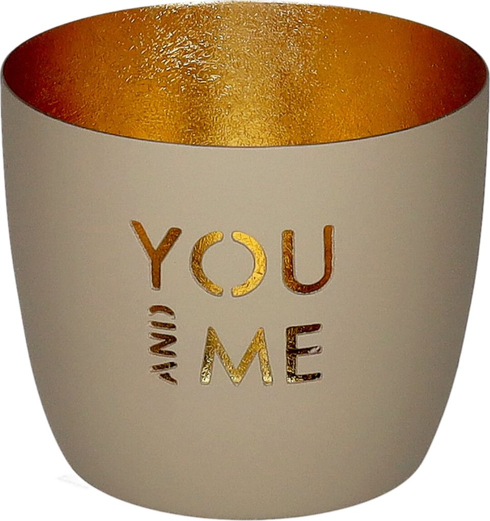Gift Company Windlicht Madras M, You and Me, Teelichthalter, Kerzenhalter, Eisen, Sandstone / Gold, H 8.5 cm, 1212404029