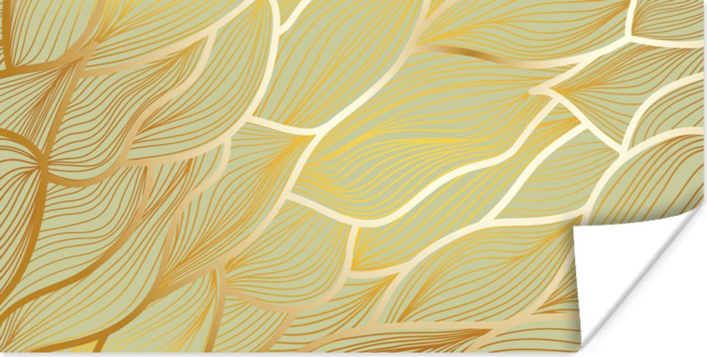 MuchoWow Poster Goldene Wellen auf grünem Hintergrund 160x80 cm - Foto Poster