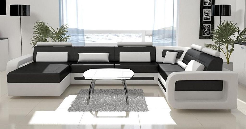 U Form Sofa Couch Polster Garnitur Wohnlandschaft Design Ecksofa Leder Sofas Neu
