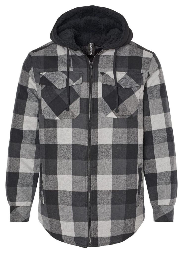 Burnside - Kapuzenpullover für Herren, Sherpa-Futter, Flanell LT5877 (XXL) (Schwarz/Grau)