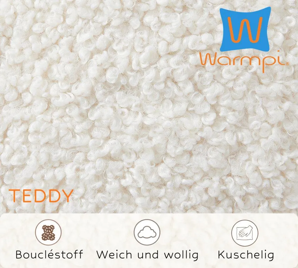 Warmpi® Cuscino riscaldante a infrarossi con power bank - Utilizzo flessibile - Può essere utilizzato con o senza cavo - Teddy White Bouclé - 7