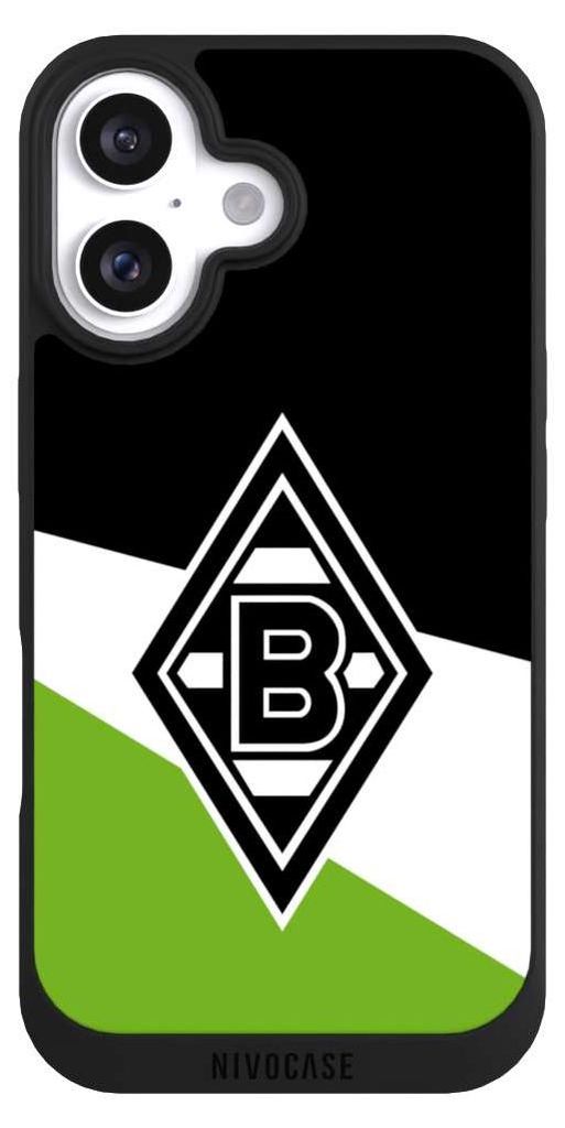 NIVOCASE Handyhülle für Apple iPhone 16 Hülle NIVOpure Case Schwarz Borussia Mönchengladbach Gladbach Offizielles Lizenzprodukt