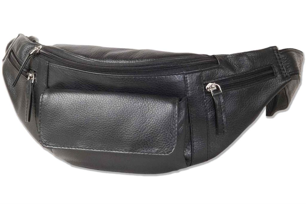 Rimbaldi Große Bauchtasche mit viel Platz aus weichem, naturbelassenem Nappaleder in Schwarz