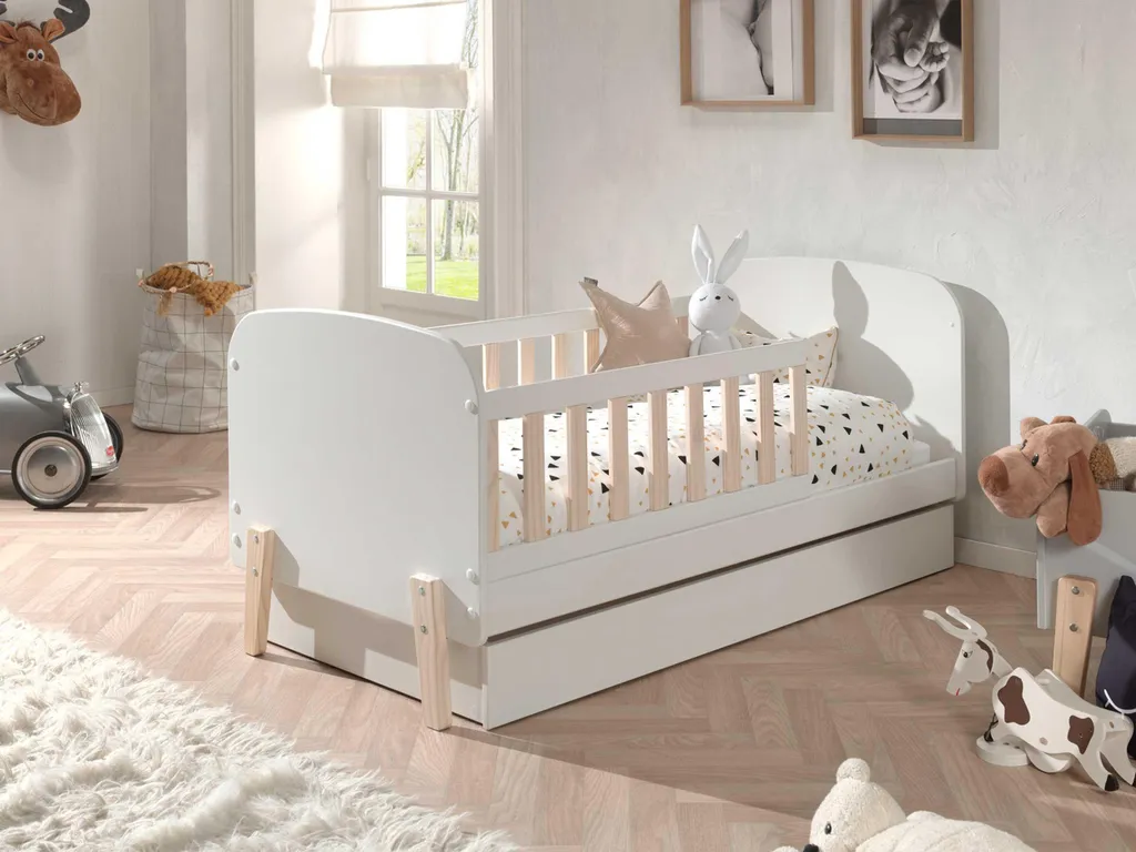 Vipack Lit d'Enfant Kiddy Blanc 70x140 cm avec Tiroir de Lit Inclus