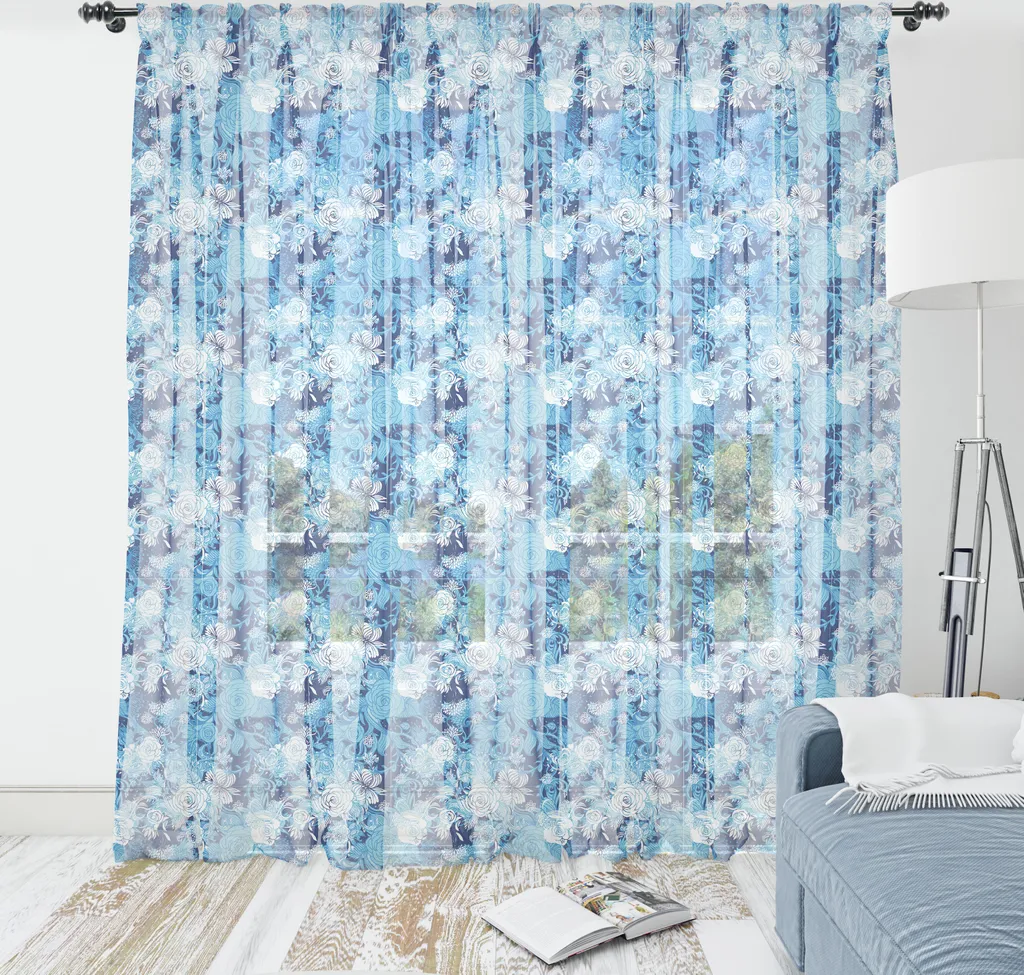 Arazzo Parete Grande 210x274 Blu Roses - Tessuto Satin ABAKUHAUS
