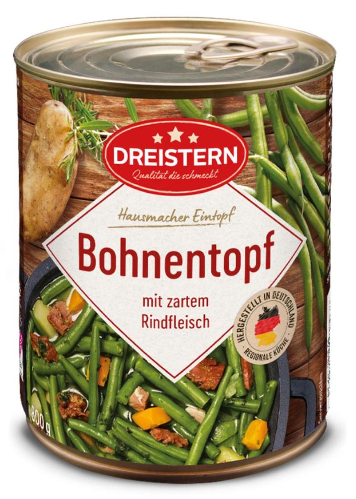 Dreistern Bohnen Eintopf mit zartem Rindfleisch hausgemacht Produktbild 