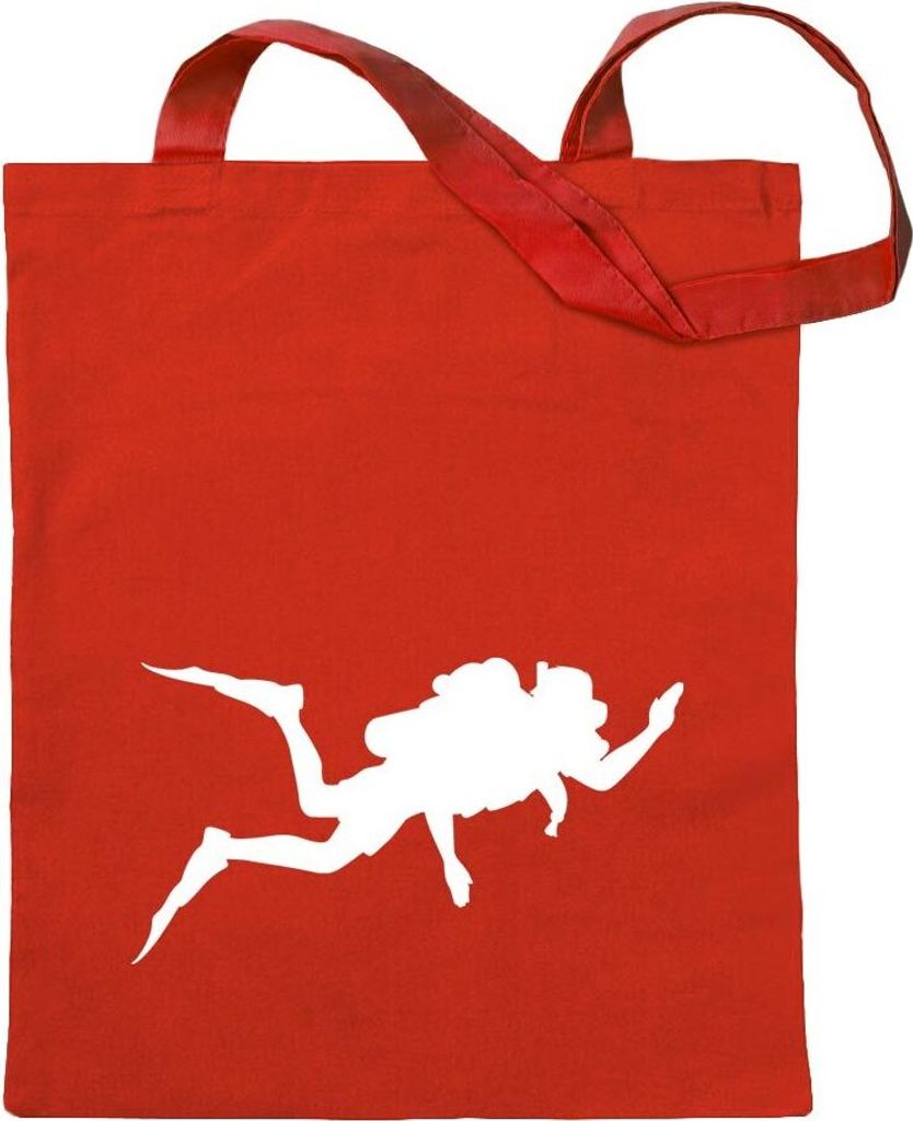 Kiwistar - Baumwolltasche - rot - Taucher Silhouette - Tragetasche Stoffbeutel Umhängetasche Langer Henkel