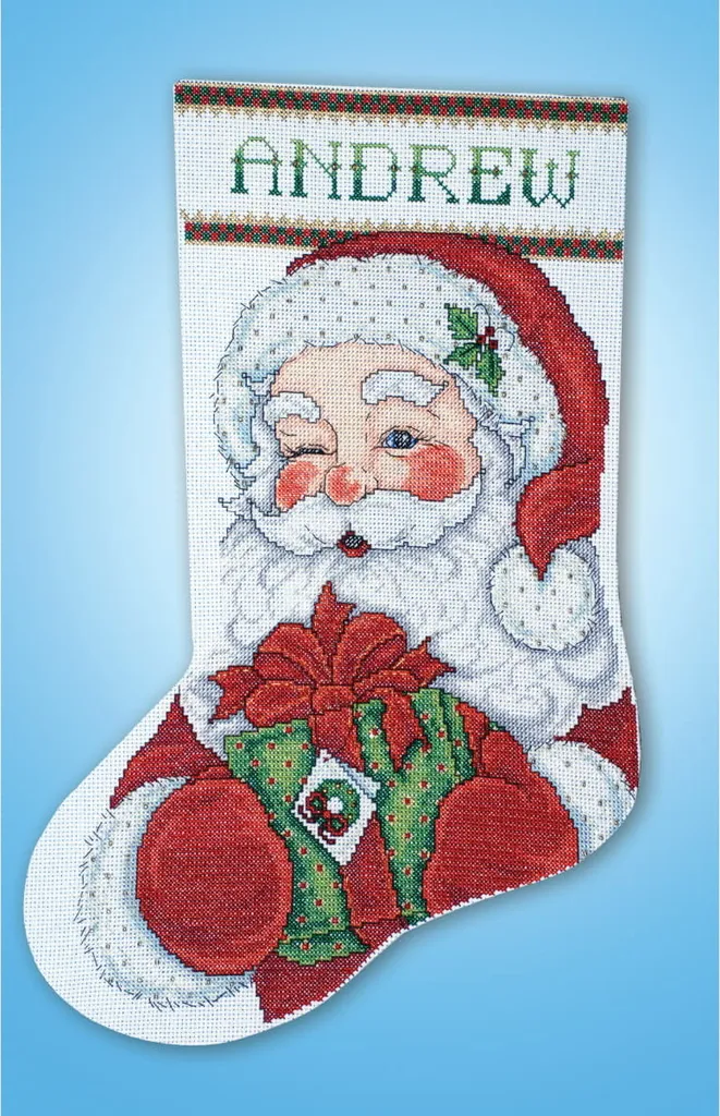 Décoration de Noël à broder : Chaussette Père Noël point de croix DIY
