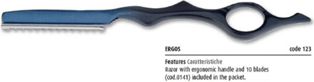 Rasoio ergonomico in acciaio inox con 10 lame di ricambio per capelli professionali Kiepe Ergos - 1