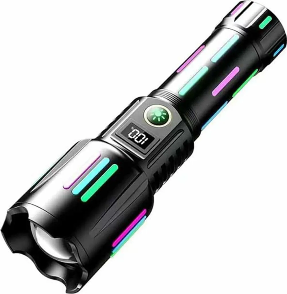 INF Lampe de poche laser blanche 20W avec batterie 26650 et câble USB