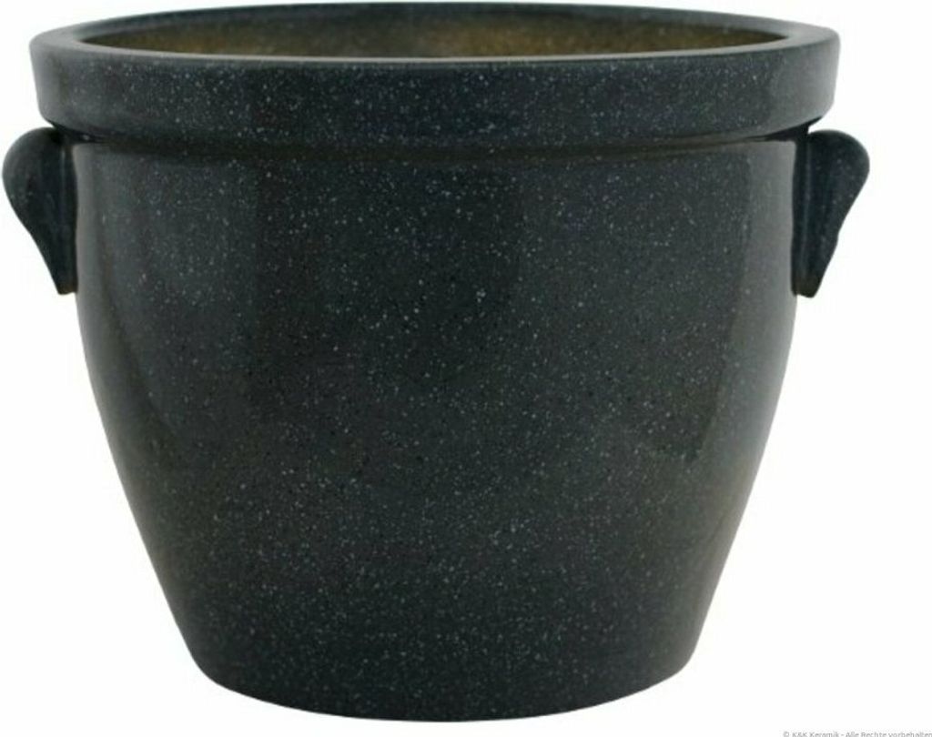KERAZO Keramik 28x20 cm Blumentopf Pflanzkübel Pflanztopf Venus mit Henkel robust,frostfest, witterungsbeständig, Farbe: GRANIT (Grau)