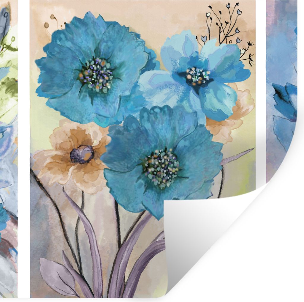 MuchoWow Wandtattoo Wandsticker Wandaufkleber Malerei - Ölfarbe - Collage - Blumen 100x100 cm Selbstklebend und Repositionierbar - Wierderverwen...