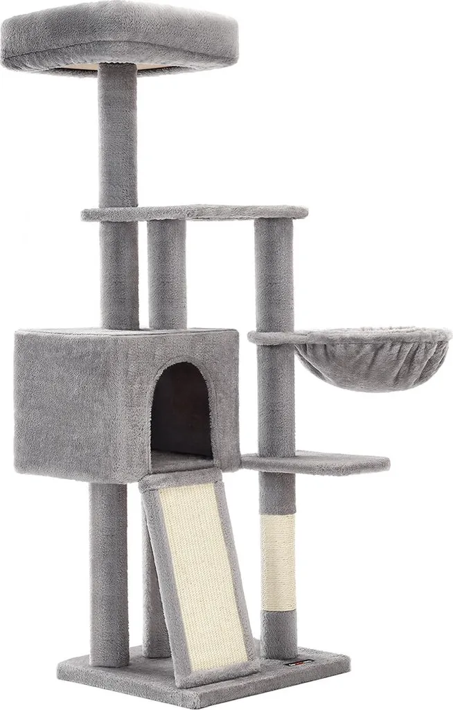 Arbre à chat multiniveau de 135 cm avec cachette et griffoir sisal