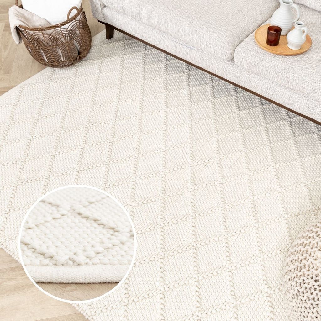 Volero - Wollteppich - Knit Creme - 160x230 cm - Wohnzimmer, Esszimmer, Schlafzimmer - Ländlich, Modern, Skandinavisch