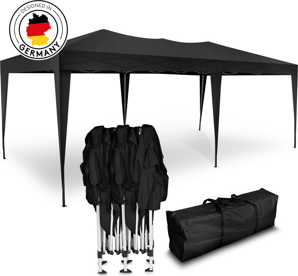 Kronenburg Faltpavillon 3x6m - Wasserfest, UV-Schutz 50+, 0 Seitenteile, schwarz