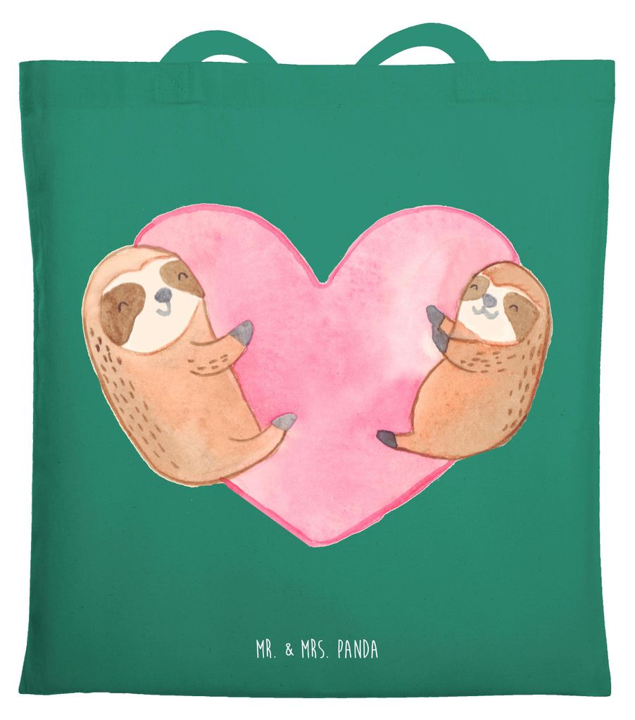 Mr. & Mrs. Panda Einkaufstasche Faultiere Herz - Mint - Geschenk, Büchertasche, Freundin, für Frauen, Valentinstag, Tote Bag, Tasche, Shopping, L...