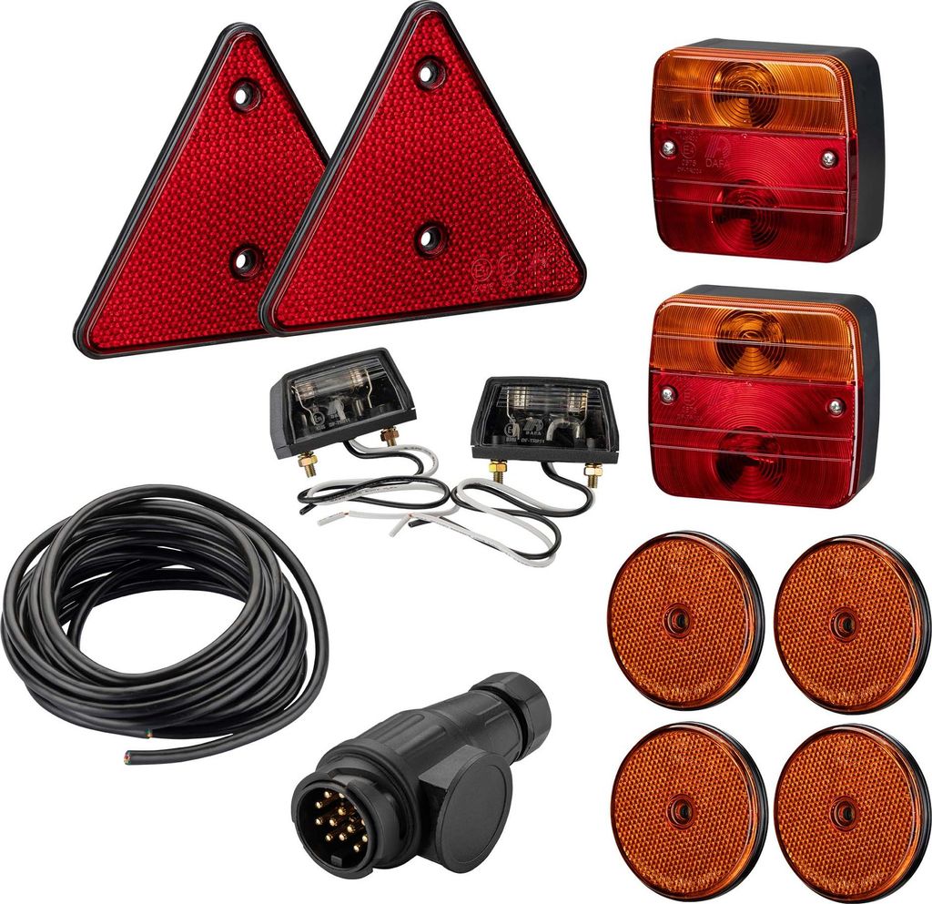 Wiltec Rückleuchten Set für Anhänger 12-teilig, 13-poliger Stecker mit 5 m Kabel, Rücklicht mit E-Prüfzeichen, Anhängerbeleuchtung